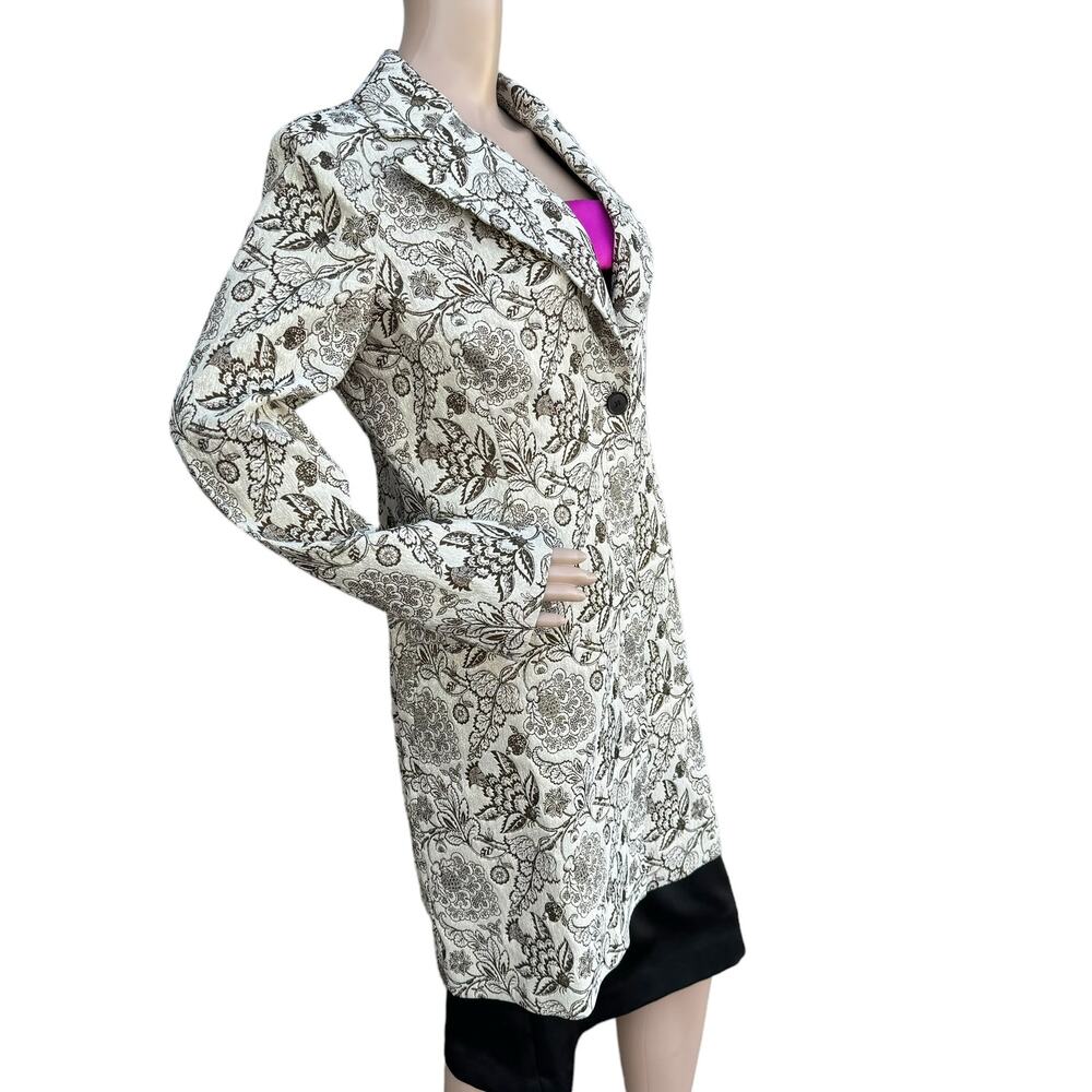 KAOS Italy Cream Brown Metallic Floral Brocade Mid Coat IT 48 US XL / 12 NWOT - Picture 5 of 9